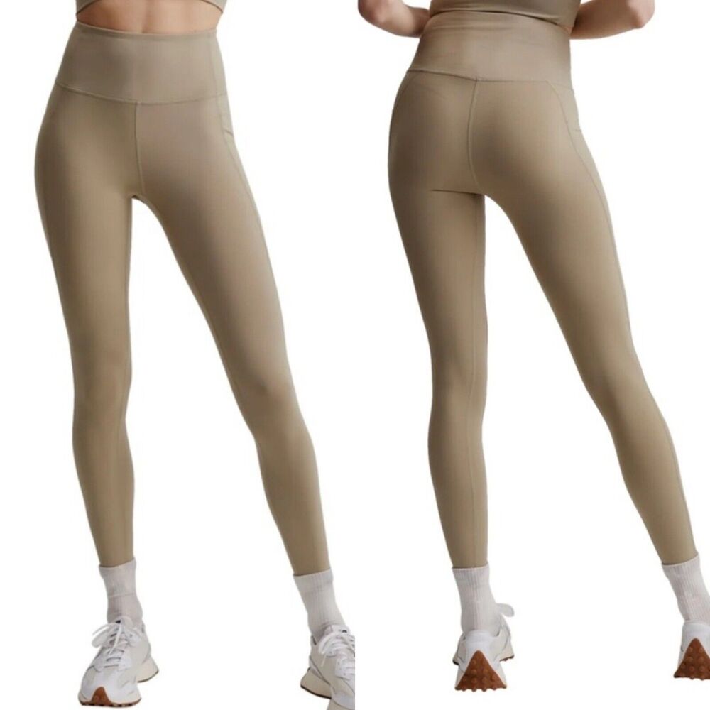 Varley Lets Move Leggings Womens Small Tan High Rise Pocket 25 Inseam
